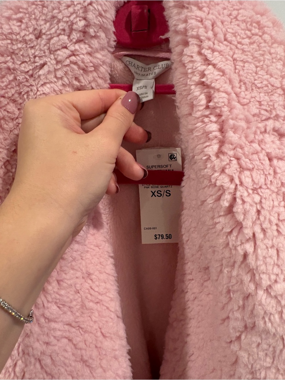 Charter Club Long Pink Fleece Robe xs/s - Picture 2 of 3